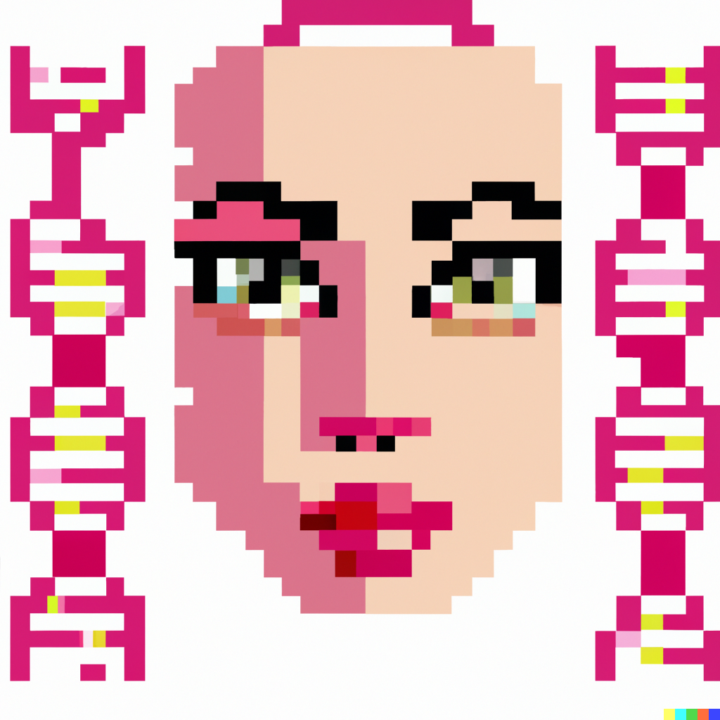 dna helix and face in pink